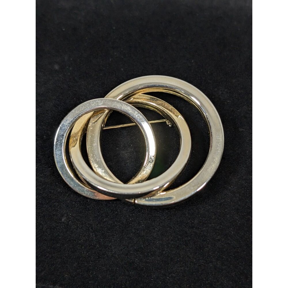 Retro Gold Tone Triple Circle Pin Brooch Modernist Abstract